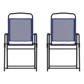 Flash Furniture Mystic Metal Patio Sling Chairs with Armrests in Navy (Set of 2)