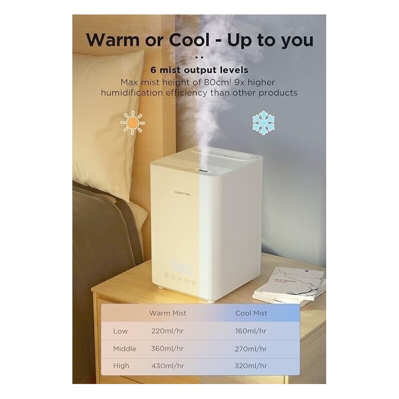 Pokitter Humidifiers for Large Room Home, 5L Warm and Cool
