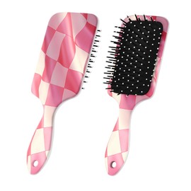 GABraden Paddle Detangler Hair Brush,Soft Bristles for Effortless Tangle Removal,Minimal Frizz and Breakage,Cute Detangling Hairbrush for Women Men Boys Girls Wet Dry All Hair Types(Pink Grid)