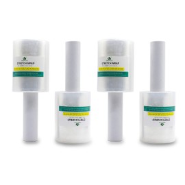 BOMEI PACK 4 Pack Industrial Mini Clear Stretch Wrap with Handle 5" 1000ft 80 Gauge for Pallet Wrap, Durable Self-Adhering Plastic Wrap for Packing, Moving, Heavy Duty