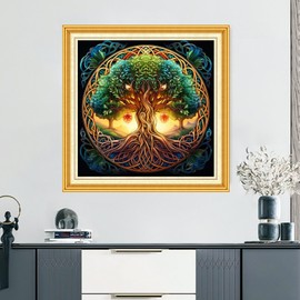 DMCVIVR Stamped Cross Stitch Kits for Beginners Adults Needlepoint Kits for Beginners Embroidery Kits for Adults Crossstitch Kit for Beginners 11CT-Magic Life Tree 18x18 inch