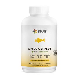 BIO B | Omega 3 Plus | Alta Concentración 873mg EPA y 567mg DHA | Sabor Hierbabuena (sin resabio a pescado) | 120 cápsulas blandas