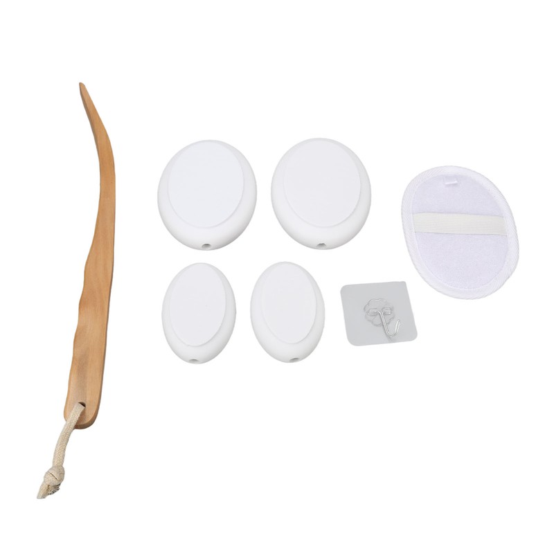 Lotion Applicator EVA Wooden Handle 4 Replaceable Pads Shower Brush
