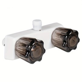 Autokemat RV Shower Faucet, Camper Shower Faucet Replacement, 4" RV Shower Valve Diverter with Dual Knobs for RV, Camper Van, Outside and Inside Bathroom Shower (White+Smoke Gray)