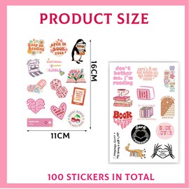 100 pcs Funny Pink Bookish Stickers, Aesthetic Stickers, Heart Shape Pink Stickers for Laptop Computer Phone Water Bottle Skateboard
