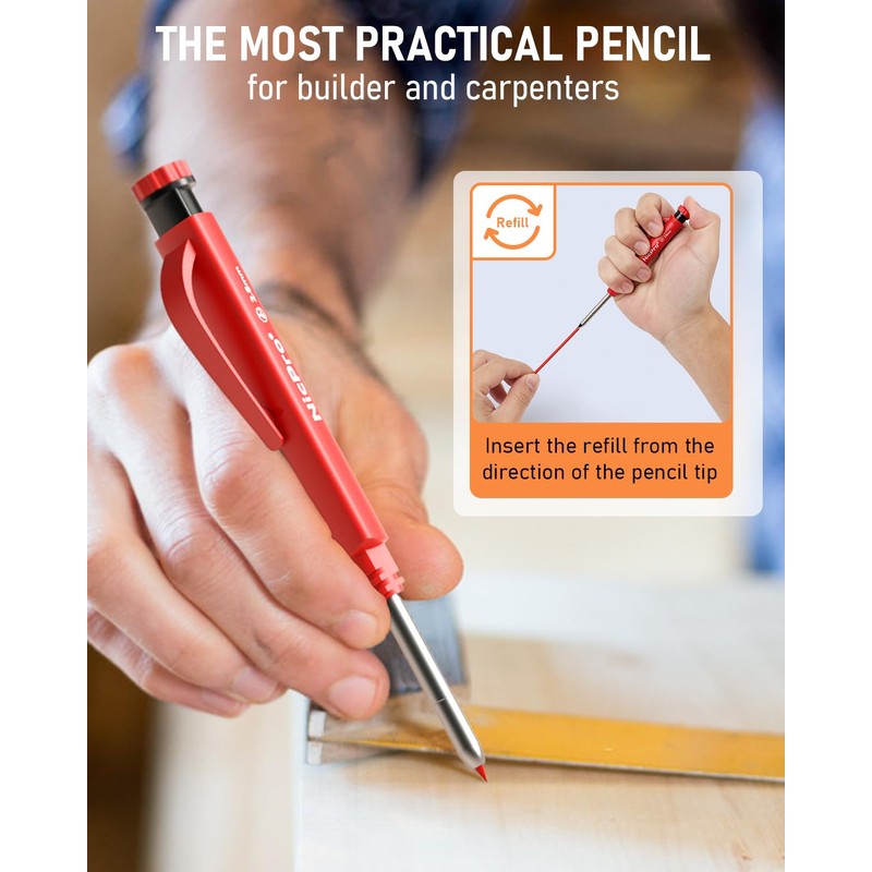Nicpro Carpenter's Pencils Set, 2 Solid Carpenter's Pencils with Case,