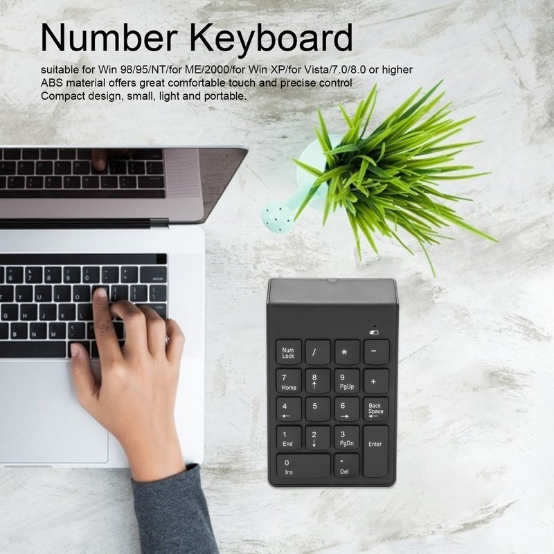 Wireless Number Pad 2.4G Receiver Black 18 Concave Keys Battery