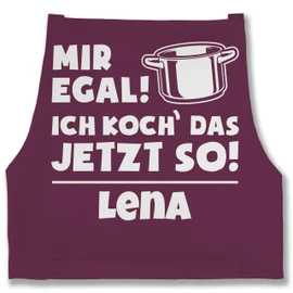 Geschenk mit Namen personalisiert by Shirtracer - Apron - Cooking Apron - Mir egal ich koch das jetzt so - with name, 9 Aubergine