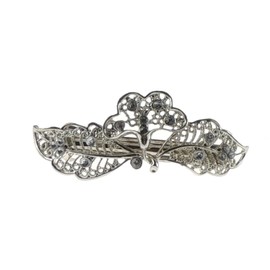 Womens Girls Diamante Crystal Stone Wedding Birthday Party Evening Ponytail Fine Medium Hair Accessories Occasion Barrette Hairpin Grip French Spring Clip Vintage Look 7.5cm Silver Tone Metal Butterfly