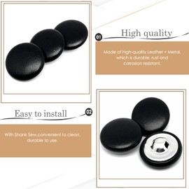10pcs 23mm/0.9'' Leather Covered Buttons with Shank Sew,for Decoration Crafts(Black)
