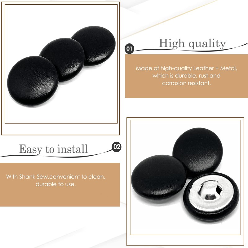 10pcs 23mm/0.9'' Leather Covered Buttons with Shank Sew,for Decoration Crafts(Black)