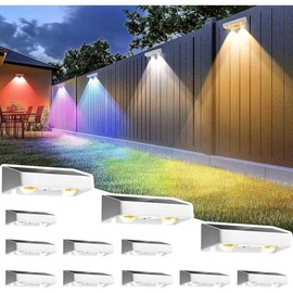 Solar Fence Lights Outdoor, 9 Fixed Colors ＆ Color Changing Fence Solar Lights Outdoor Waterproof IP65, LED Deck Lighting for Wall Step Patio Railing Pool Backyard Porch(4 Pack) - Color: White, Number of Items: 2