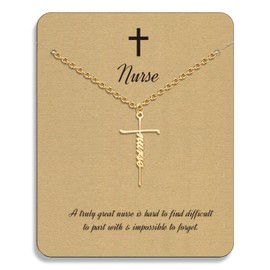 CharmSStory Gold Plated Nurse Cross Pendant Inspirational Nameplate Necklaces Customized Religious Christian Jewelry for Women Men