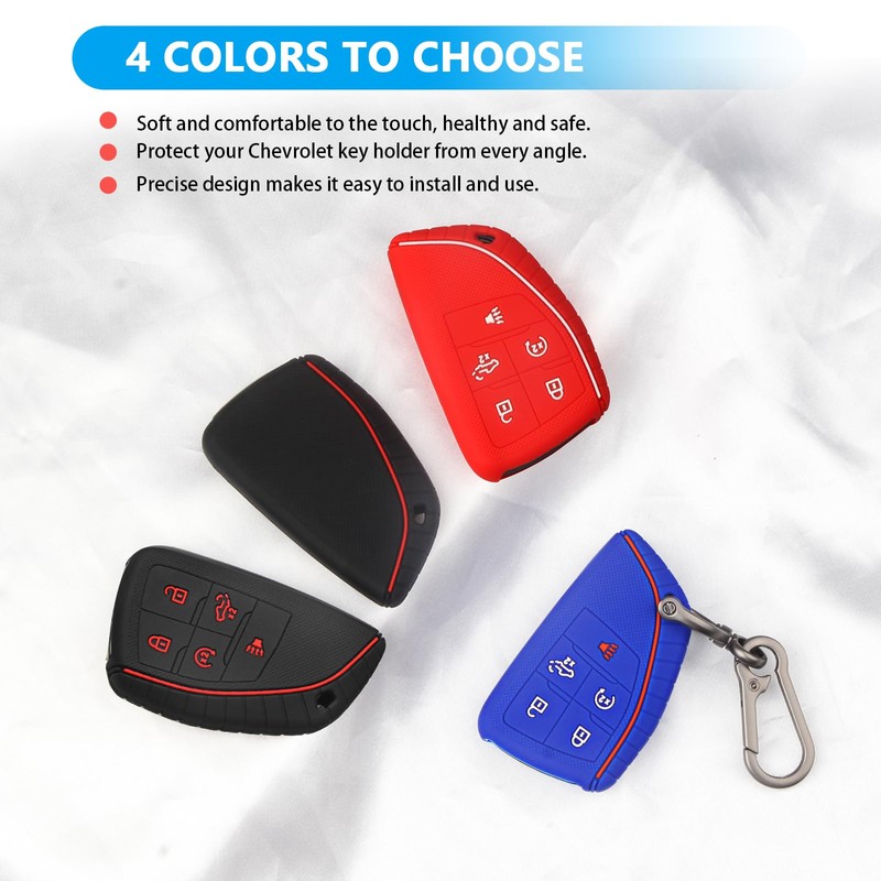 QBUC 2 Pcs Key Fob Cover for Chevy,5 Buttons Silicone