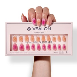 VSALON Short Almond Press-On Nails - 32 PCS French Tip Cream Finish Main Nails in 16 Sizes & 10 PCS Alternative Nails - Fake Nail Kit with UV Glue, Easy Tabs, Nail Glue & Remover (Barlow Girl)