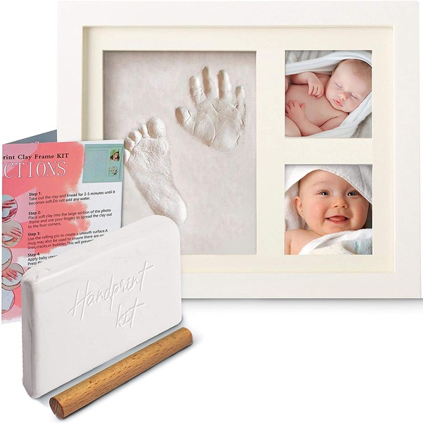 Baby Shower Gifts (UK Company) Baby Footprint Kit and Handprint Picture Frame Photo Frame Baby Gifts New Baby Boy Gift Newborn Essentials Baby Girl Milestone Album Personalised
