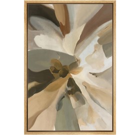 MUDECOR Framed Canvas Print Wall Art Abstract Floral Brushstroke in Warm Neutrals Earthy Tones Illustrations Minimalism Decorative Relax Colorful for Living Room, Bedroom, Office - 24"x36" Natural
