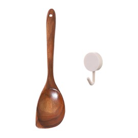EOWVISN 1 Piece Wooden Spoon And 1 Piece White Hook, Long Handle Spoon, Simple And Durable Kitchenware, Mixing Tools, Cooking Accessories.