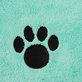 Bone Dry Pet Drying Collection Embroidered Terry Microfiber, Robe Small, 20x14, Aqua with Black Paw Print