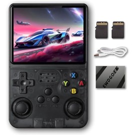 Consola de Juegos portátil de 3.5 Pulgadas con Tarjeta TF de 32+64G, Consola de Videojuegos Retro Portátil, Sistema emulador preinstalado, precargada con más de 15000 Juegos (Gris)