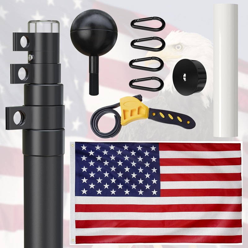 Heavy Duty 14 Gauge 30FT Telescopic Flag Pole,Extra Thick Outside