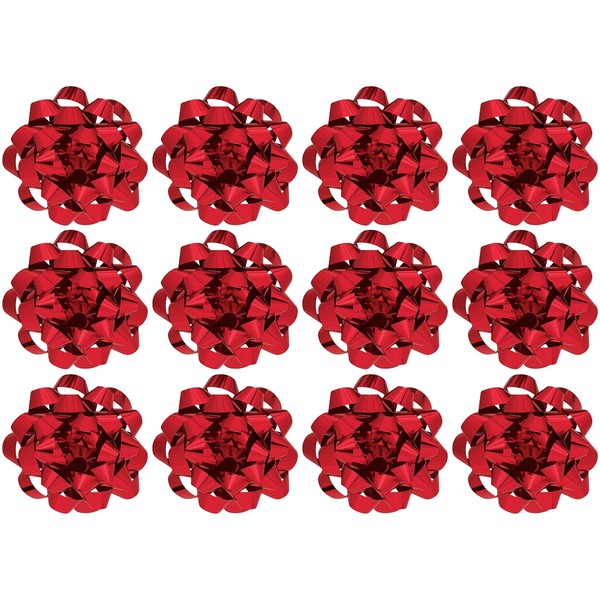 The Gift Wrap Company Decorative Confetti Bows, Medium, Red Metallic, 12 Count(Pack of 1)