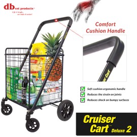 dbest products Cruiser Cart Deluxe 2 Shopping Grocery Rolling Folding Laundry Basket on Wheels Foldable Utility Trolley Compact Lightweight Collapsible, Black