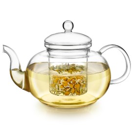 Teabloom Blossoms Glass Teapot – Stovetop and Microwave Safe Borosilicate Glass Teapot with Removable Loose Tea Glass Infuser (32 Oz) - Tea Purist's Choice