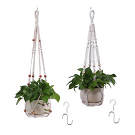 ROZKVIKA Macrame Plant Hanger, Macrame Wall Hanging, Planters, Handmade, Hanging Plant Holder, No Tassel, Hanging Plant Basket, Boho Home Decor (2 Packs)