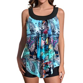 Rekita Flowy Tankini Bathing Suits for Women Swimsuits Tankini Sets for Two Piece Swimwear