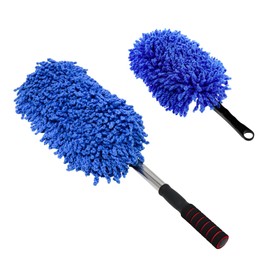 BWBWND 2 PCS Microfiber Car Dusters, Scratch Free Auto Exterior Dust Brust Set with Extendable Duster, Multipurpose Soft Brushes Dusting Supplies for Cars Trucks SUVs Motorcycles (Blue)