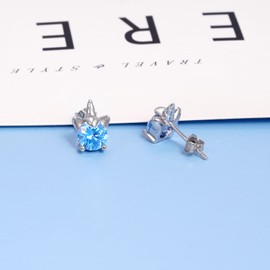 TANGPOET Unicorn Earrings 925 Sterling Silver Hypoallergenic Cute Small Unicorn Stud Earrings Birthstone Jewellery Gifts for Girls Children Women with Gift Box, Sterling Silver, Cubic Zirconia