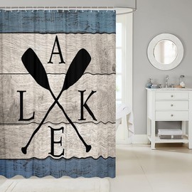 Lake Shower Curtain Sets Full The Lake House Decor for The Home,Rustic Farmhouse Cabin Lodge Watercolor Wooden Plank Bath Curtain Lake Life Decor,Lake Paddle Boat Bathroom Accessories Lake Decor