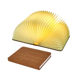 XIUDI 8 Colors Small Folding Book Lamp,Upgraded Version Portable Book-Shaped Desk Light,Novelty LED Paper Lantern with USB Rechargeable Night Light,Small Wood (Size 5.7×4.3×1in), XIU0022