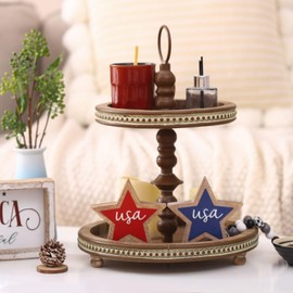 FESTWIND Wooden 4th of July Stars Decoration Set, Patriotic 4th of July Decorations for Home, Table, Mantel, Tiered Tray, Wooden Red White and Blue Stars, Americana July 4th Home Decor