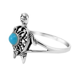 AeraVida Mandala Ocean's Spirit Turtle Simulated Turquoise Inlay .925 Sterling Silver Ring | Delicate Turtle Wedding Rings For Women | Casual Comfort Fit Silver Rings for Women | Sea Turtle Ring (8)