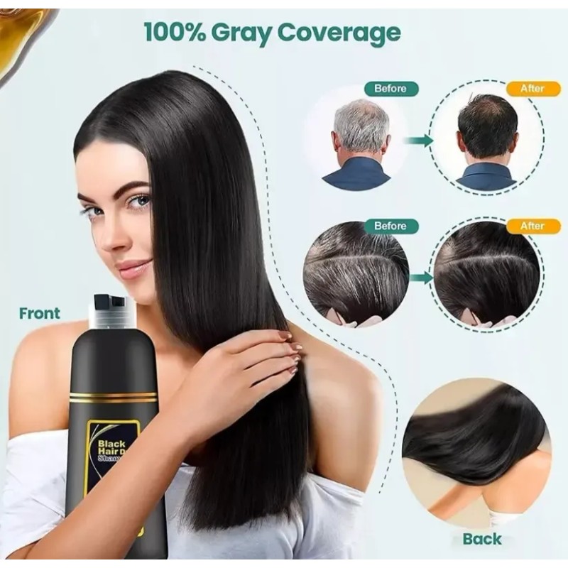 Shampoo Champú Tinte Negro Cubre Canas 3 En 1