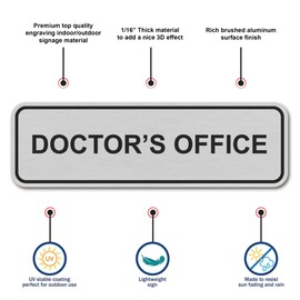Ten Four Distributions Doctor's Office Brushed Aluminum Restroom, Bathroom, Business Door/Wall Signs 8x2.5 (Silver)