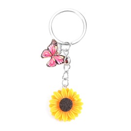OBEISN Cute Sunflower Keyring with Butterfly Pendant as a Small Gift for Girlfriend, Birthday Gift for Girlfriend, Friendship Gift for Women, Gifts for Girlfriend, silver