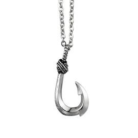 ZIYMU zm-p-071 Men's Necklace, Fish Hook, Fishhook Pendant, Cable Chain, Stainless Steel, 19.7 inches (50 cm), Silver, Stainless Steel, No Gemstone