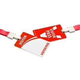 Visitor Badges with Breakaway Lanyards (25 pcs) - Reusable Temporary ID Pass for Office, School, Events PVC Plastic Security Cards for Exhibition Guest by OSTENBIG (Red)