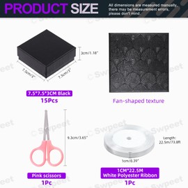 Swpeet 17Pcs 2.95 x 2.95 x 1.2Inch Black Fan Pattern Cardboard Jewelry Gift Boxes with Scissors and Polyester Ribbon Assortment Kit, Necklace Earring Bracelet Boxes Gift Case for Jewelry Storage