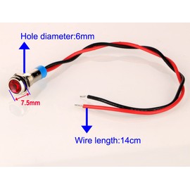 Gebildet 10pcs 6mm 1/4" AC/DC 12-24V LED Metal Indicator Light Waterproof Signal Lamp Pilot Dash Directional with Wire(Red)