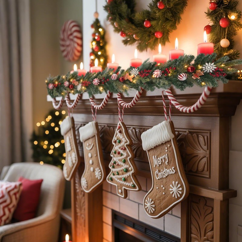 6 ft Gingerbread Christmas Garland with 30 Lights with Timer/Baking
