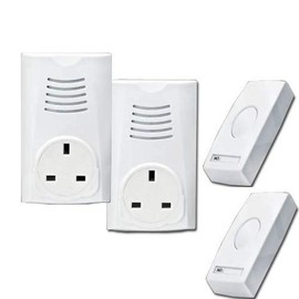 eSecure - 2x TWIN Plug in Wireless/Cordless Doorbell MASSIVE 50M Range 16x Sounds and Chime