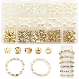 Buer Homie 720Pcs Jewellery Making Beads Kits for Adults, Pearls Beads for Bracelet Making, Mixed Round Beads for Bracelet Making, Pearls Gold Beads for Jewellery Making