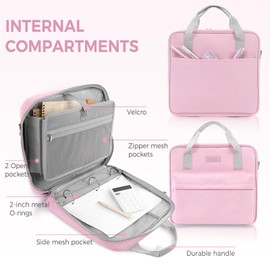 Zuozee Zipper Binder 3 Ring with Shoulder Strap and Handle, Pink 2 Inch 3 Ring Binder with Zipper, Extra Pockets Holds 500 Sheets, Waterproof Trapper Keeper for Middle School & Work Organizer