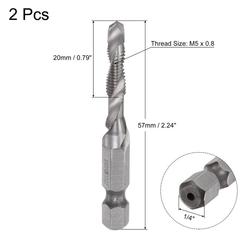 sourcing map 2 Pieces Combined Drill Tap TiAlN Coated Cobalt