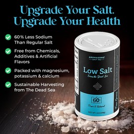 Aromasong Low Sodium Sea Salt 13 OZ. Salt Shaker 100% Natural Fine Grain Dead Sea Potassium Chloride with Dead Sea Salt.