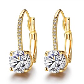 Ladies 1 Carat Diamond Pendant Earrings, Dangle Earrings 18K Gold Drop for Women Dangle Stylish Leverback with Cubic Zirconia Drop A Must-have Fashion Accessory (30m-14k)